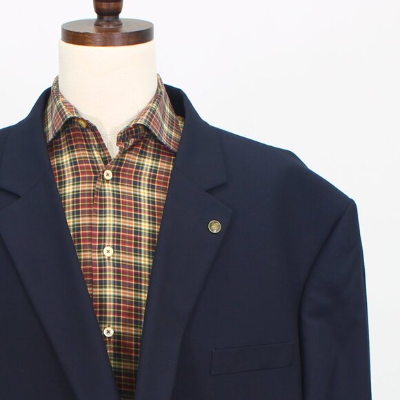 GS 64L Navy Sport Coat Blazer Jacket Solid 2-Button Polyester Y501 - Picture 4 of 10